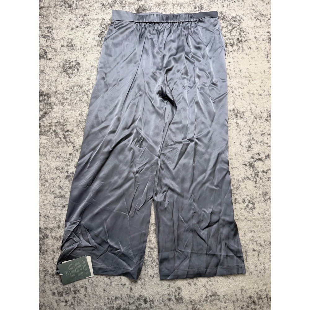 RAVELLA Blue Gray Wide Leg Pants 100% Pure Mulberry Silk Women's L-P NEW - Picture 2 of 9